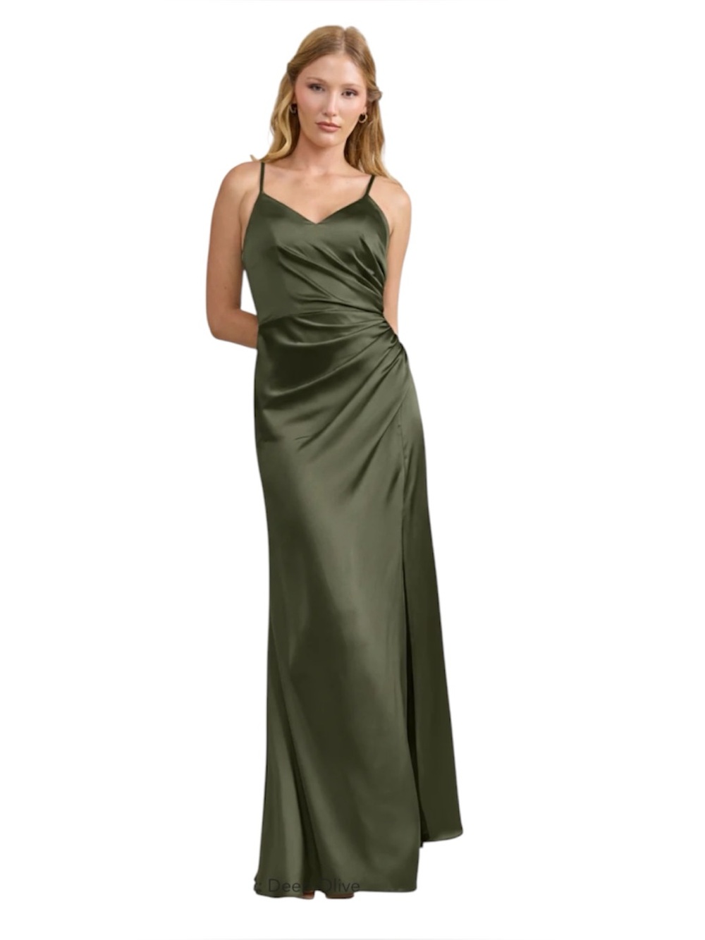 Revelry Rory Satin Maxi Dress NWT Deep Olive Bridesmaid Gown Prom Womens 10